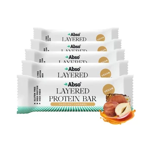 Abso Layered Protein Bar Kínáló (16db x 50 g) - Mogyorókrémes-karamellás ízű vegán fehérjeszelet