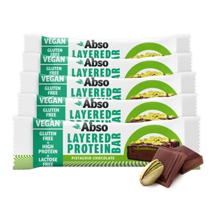 Abso Layered Protein Bar Kínáló (16db x 50 g) - Pisztáciás - csokoládés ízű vegán fehérjeszelet