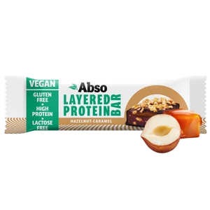 Abso Layered Protein Bar 50 g - Mogyorókrémes-karamellás ízű vegán fehérjeszelet
