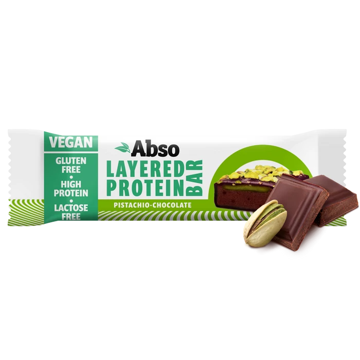 Abso Layered Protein Bar 50 g - Pisztáciás - csokoládés ízű vegán fehérjeszelet