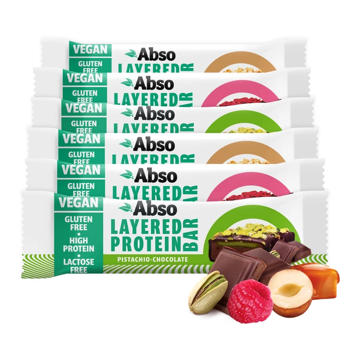 Abso Layered Protein Bar Kínáló (15db x 50 g) - MIX vegán fehérjeszelet